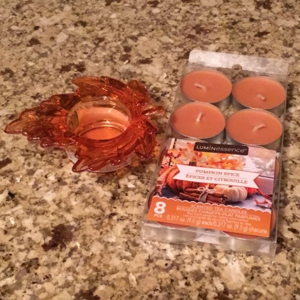 Fall Decor Leaf Tealight Holder & Pumpkin Spice candles - Picture 3 of 8